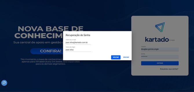 Captura de tela: Tela de recuperação de senha.